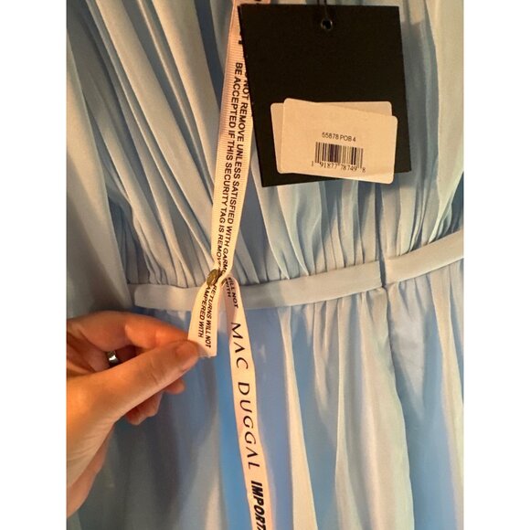 Leena For Mac Duggal 55878 Light Blue Bishop Sleeve Chiffon A-Line Dress Size 4 - Picture 7 of 10